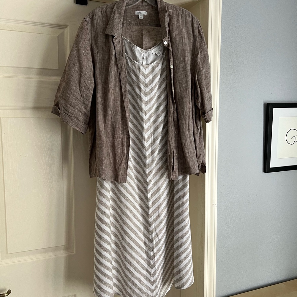 Brown Jacket and Striped Dress Set